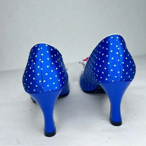 Bettie Page blue polka dot red bow pump - Picture 6 of 10